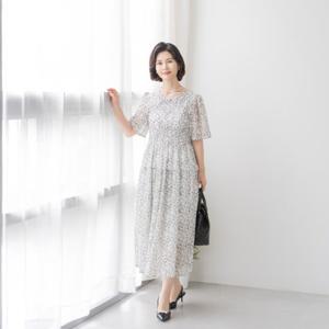엄마옷 마담4060 바캉스 롱원피스 벨잔꽃줄기 반팔 라운드넥-ZOP2507011-