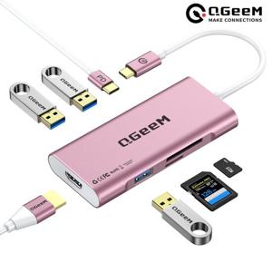 QGeeM 큐짐 7in1 USB C타입허브 핑크 /  PD충전 맥북 노트북 삼성텍스 HDMI미러링 닌텐도스위치  호환