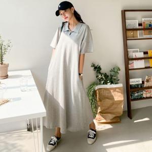 국산 여성 등원룩 임산부 면100 반팔원피스ARA-WDR-3128-그레이