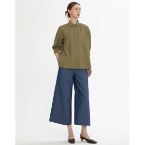 닥스 여성 24SS 가격인하린넨카키 솔리드 린넨혼방 7부소매 튤립 블라우스 DLBL4B407K2