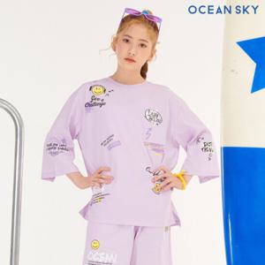 [오션스카이] 여아 멀티 그래픽 7부 롱티셔츠-CBJG5165C0T