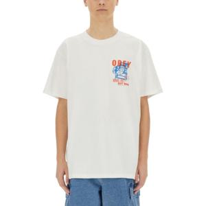 오베이 그래픽 프린트 크루넥 루즈 핏 티셔츠 165264061 WHITE