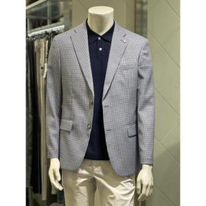 BASSO 세이브존01 COOL 블루 도트 체크 패턴 스트레치 스판 콤비 자켓 BSY2JS64ABU