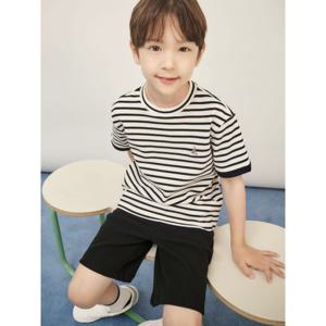 [빈폴키즈] 와플 스트라이프 반팔 & 반바지 2PCS 상하 세트 블랙 (BI5742U025)