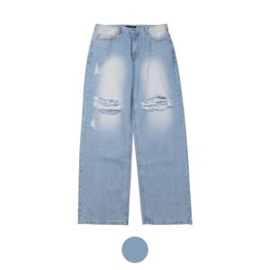 [파파브로] 무릎 찢청 세미와이드 청바지 UP-JEA-8066