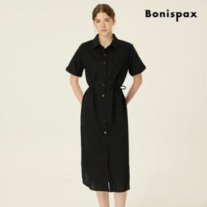 [보니스팍스(여성의류)]아사면 셔츠 카라 반팔 미디 원피스 (XP7OP010M0)
