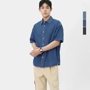 [스콰즈]스콰즈 남자 여름 코튼 남방 데님 반팔셔츠 SSUQT001