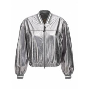 [BRUNELLO CUCINELLI] 라프리마 여성 봄버 라미네이트 레더 자켓 MPGAM2917C8755 실버 /8