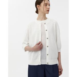 닥스 여성 24SS 가격인하린넨화이트 솔리드 린넨혼방 여름 라운드넥 반팔가디건 DLSW4B393WT