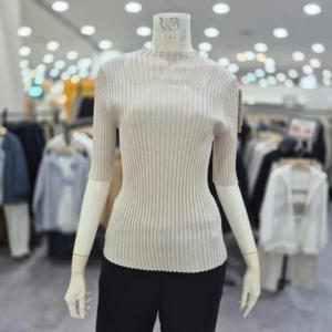 레노마레이디 sh06 시스루 넥 골지 반팔 니트 R3G22KPO050