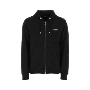 Balmain 로고 프린트 지퍼 드로스트링 후드티 XH1JX000BB04 EAB TP942882301