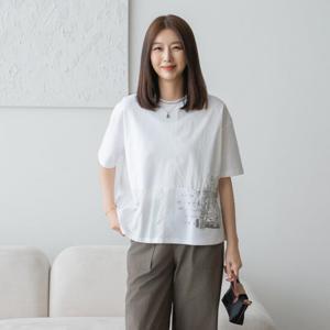 엄마옷 마담4060 반팔 사각절개실버티셔츠 루즈 캐주얼-ZTE2507033-