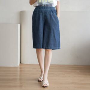 엄마옷 마담4060 그린스티치 데님하프팬츠 밴딩 와이드핏 청반바지-ZPN2507034-
