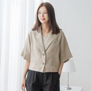 엄마옷 마담4060 린넨100% 숏 반팔자켓 브인게 쥬니스트링-ZJK2507007-