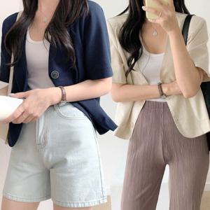 샵앤) 여성 캐주얼 노카라 코튼 반팔 자켓 WLD-WJK-LD1354