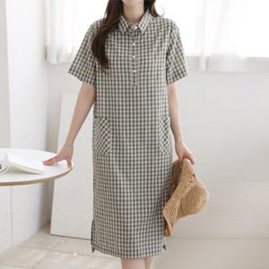 [헤레이스]반오픈 체크 원피스_YMSH25SS889