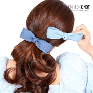 [KNOTXKNOT] 국내제작 워싱청 이중 리본 데일리 자동핀