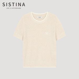 [SISTINA] 인기 로고 넥 배색 반팔 니트_ASKPOO21560_LB