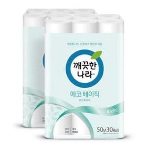 깨끗한나라 화장지 에코베이직 2겹 50m 30롤 x 2팩 깨끗한나라