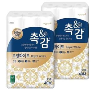 깨끗한나라 촉앤감 로얄화이트화장지40m x 30롤 x 2팩