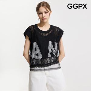 [GGPX] 알파벳 레이스 진주 쉬폰 블라우스 (GP7SH036F)