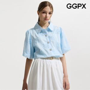 [GGPX] 진주 버튼 펀칭 레이스 카라 블라우스 (GP7SH031F)