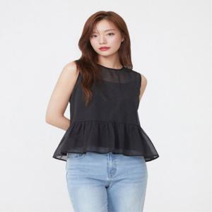 플라스틱아일랜드  (PR2WB702)  SET 뷔스티에 TOP+페플럼 민소매 블라우스