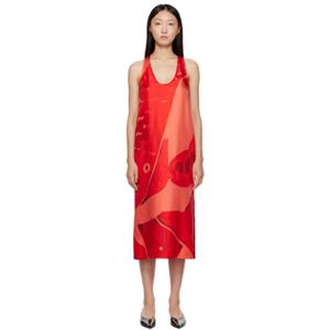 25 SS 페라가모 여성 레드 피쉬 프린트 실크 맥시 드레스 252270F055002