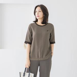엄마옷 마담4060 라운드넥 이슬매쉬밴드티셔츠 반팔 인견 냉감-ZTE2507035-