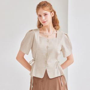 [매긴]사이드 리본 린넨 블라우스 PBMF5M1BL5540