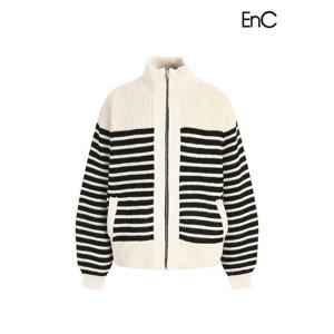 [이앤씨]EnC 아이보리 ST패턴 니트배색 덕다운점퍼 ENJJ34V02V