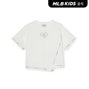 [MLB키즈 공식] 하트 스포티브 여아 비대칭 티셔츠 NY (White) 7FTSH0353-50WHS