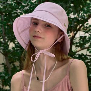 Seersucker Stripe Ribbon Bucket Hat - Pink [N25HMAC015PK]