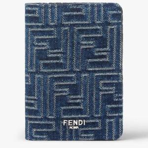 FENDI Card holder in Jacquard FF blue denim effect and brown leather 7M0349AUGOQFENDI-F1SCG