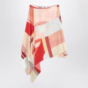 FENDI Pink silk skirt with patchwork print FQ7659AUQM/Q_FENDI-F1SAW
