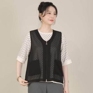 애비뉴투지 엄마옷 시폰 시스루 브이 지퍼 봄 여름 주머니 숏 조끼 V08501
