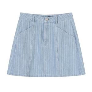 플라스틱아일랜드  (PR2DS561) 세미A라인 데님 미디 스커트