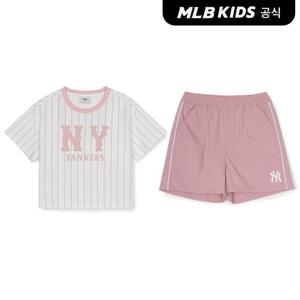 [MLB키즈 공식] 25SS 바시티 여아 스트라이프 티셔츠 세트 NY (Mg.Pink) 7FS1V1153-50PKM