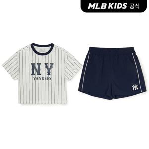 [MLB키즈 공식] 25SS 바시티 여아 스트라이프 티셔츠 세트 NY (Navy) 7FS1V1153-50NYS