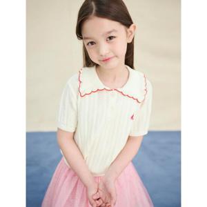 [25SS 35%][빈폴키즈] 여아 스칼럽 칼라 포인트 반소매 니트 스웨터 아이보리 (BI5551G900)