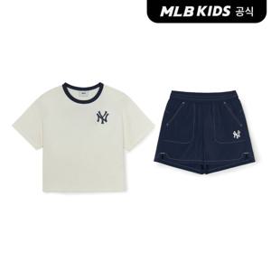 [MLB키즈 공식] 스트릿 베이직 로고 티셔츠 세트 (여아) NY (Cream) 7FS1B3353-50CRS