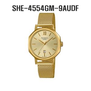 [씬]SHE-4554GM-9AUDF LIC 여성시계 팔각베젤 메탈메쉬밴드 골드