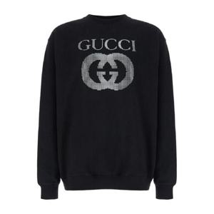 GUCCI Black Crewneck Sweatshirt with Maxi Logo Print on the Front in Cotton Man 784413XJGQC1043