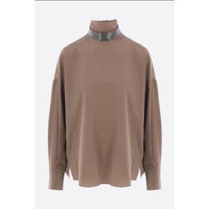BRUNELLO CUCINELLI crepe de chine blouse with monili MB993EK724C3981