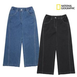 내셔널지오그래픽키즈 K253GPT020 여아 와이드 데님 팬츠 청바지 흑청 진 가을 고학년딜