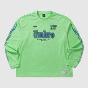 엄브로긴팔티 JQS UP321CRL76-MGN 메쉬 레터링 오버핏 긴팔 티셔츠 / MID GREEN