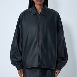25 SS 디젤 J Ake 클래식 칼라 오버사이즈 인조레더 집업 자켓 블랙 A19279 0LHBE 9XX