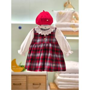 압소바 HK(예쁜여아선물)스텔라 체크원피스 모자세트(25년가을신상품) (AA2525111)
