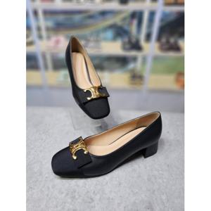 앙세르 세이브존09 가죽 리본 배색 금장 미들힐 4cm 438HH405