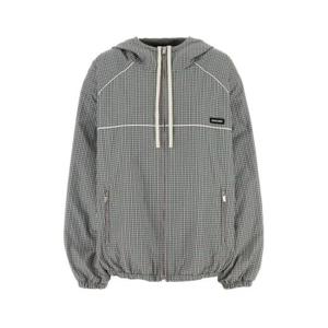 미우미우 여성 그레이 캔버스 자수 Kway 자켓 ML1234SOOO17L3 F0OPP